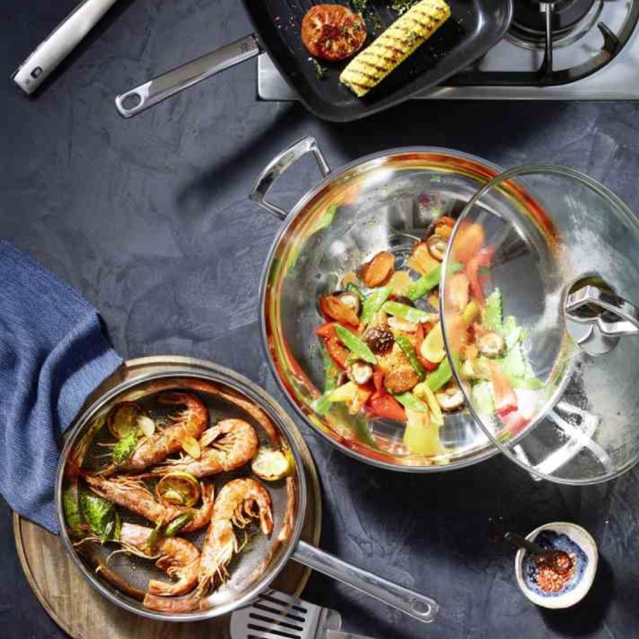 WMF Wok 30εκ. με γυάλινο καπάκι σειρά Kitchen Τηγάνια/Wok