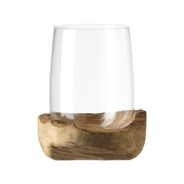 Leonardo Βάζο/Κηροπήγιο-λάμπα 27 εκ με ξύλινη βάση teak σειρά Terra
