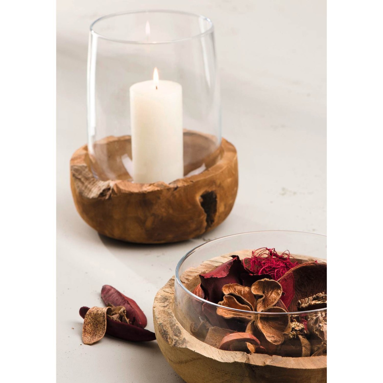 Leonardo Βάζο/Κηροπήγιο-λάμπα 27 εκ με ξύλινη βάση teak σειρά Terra Κηροπήγια