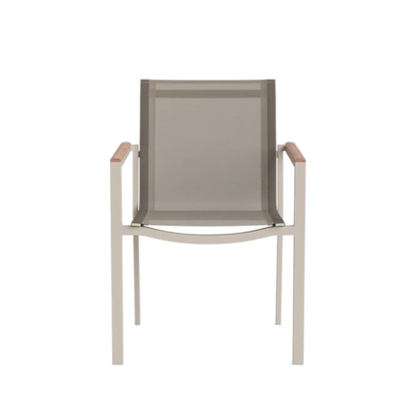 Life Outdoor Living Καρέκλα στοιβαζόμενη μπεζ/taupe με μπράτσα ξύλινα teak σειρά Soho
