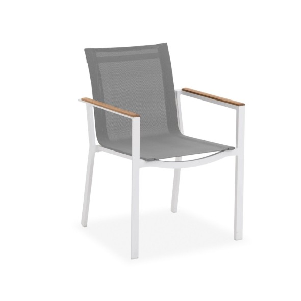 Life Outdoor Living Καρέκλα τραπεζαρίας 59x55x86εκ. στοιβαζόμενη λευκή/γκρι σειρά Soho