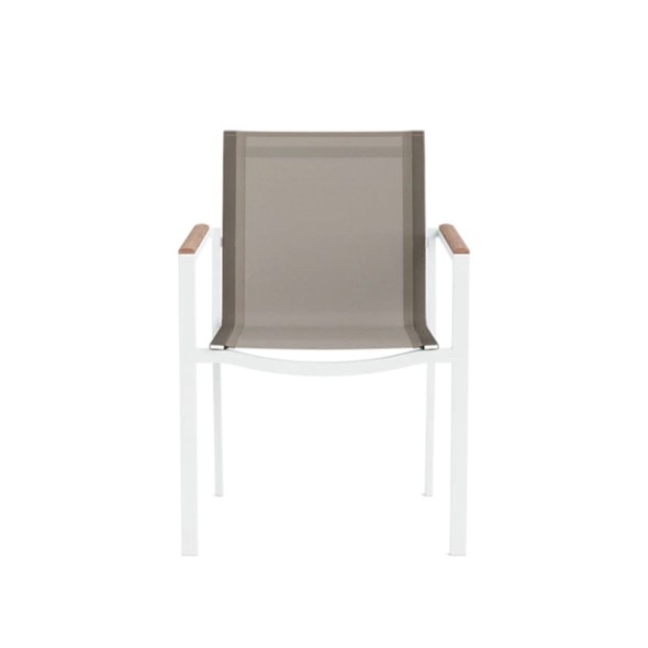 Life Outdoor Living Καρέκλα στοιβαζόμενη λευκή/taupe με μπράτσα ξύλινα teak σειρά Soho
