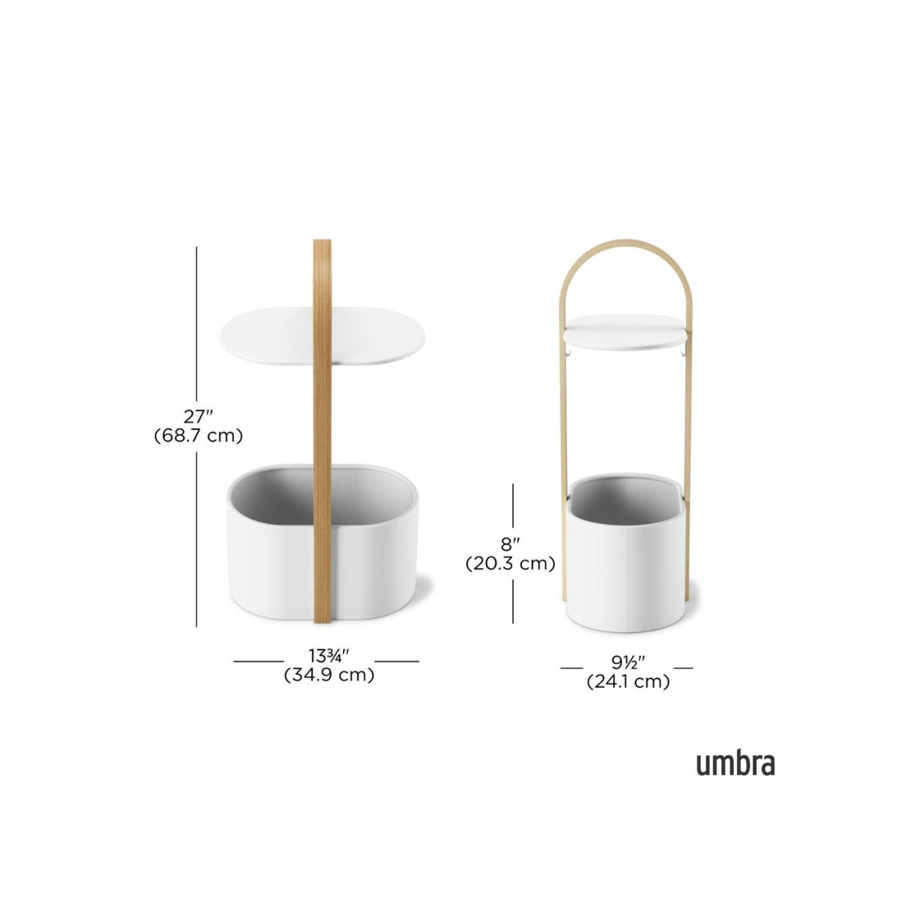 Umbra Τραπέζι βοηθητικό 35x24x69cm με αποθ. χώρο λευκό/ φυσικό ξύλο σειρά Bellwood Βοηθητικά τραπέζια