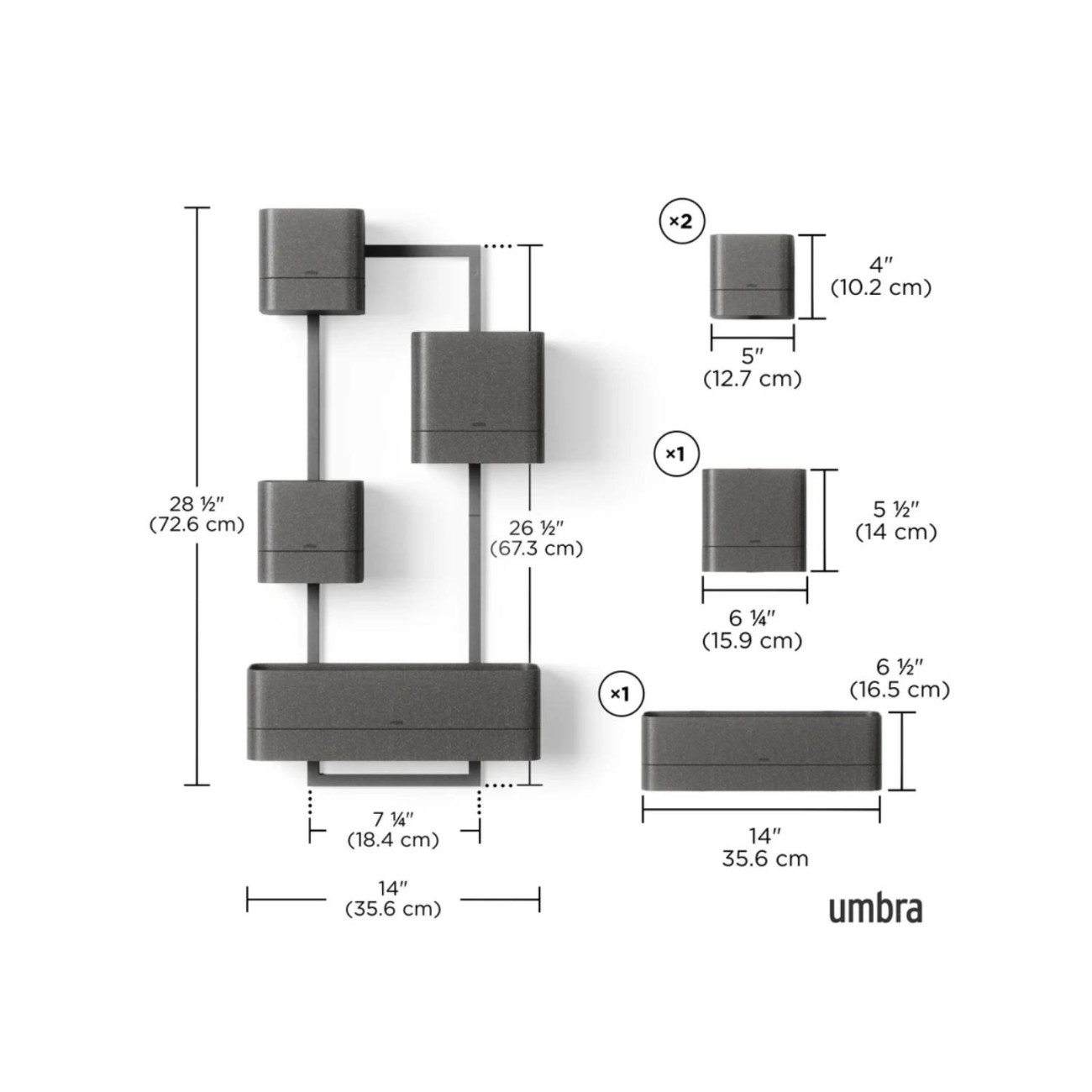Umbra Ραφιέρα/κασπώ τοίχου 4 θέσεων μαύρο σειρά Cubiko Ραφιέρες