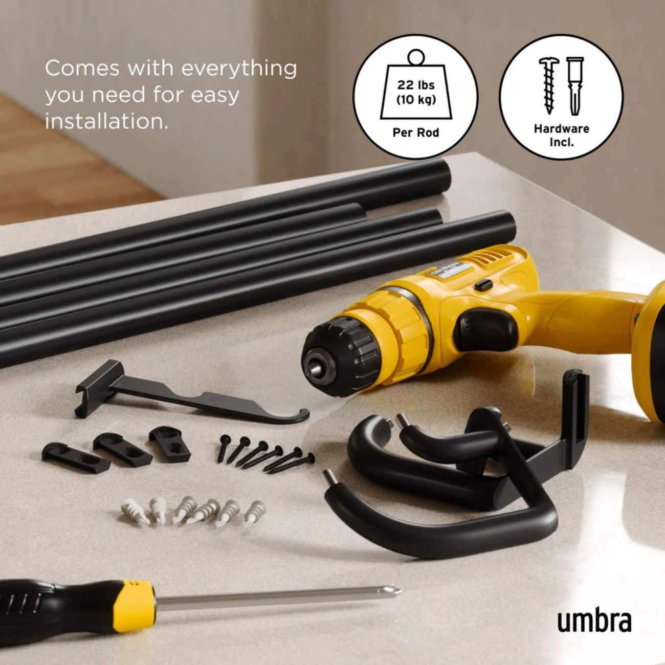 Umbra Κουρτινόξυλο Matte Black επεκτεινόμενο 167-365 cm σειρά Twilight Double Νέα Είδη