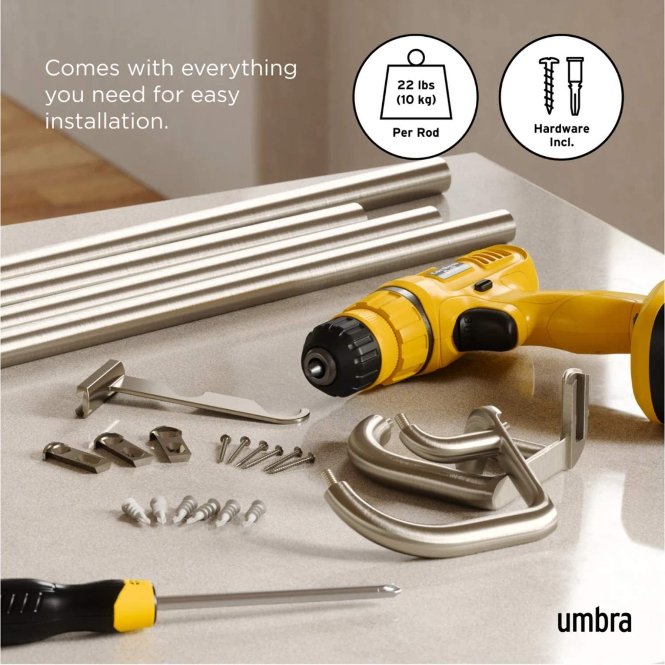 Umbra Κουρτινόξυλο Matte Nickel επεκτεινόμενο 167-365 cm σειρά Twilight Double Νέα Είδη