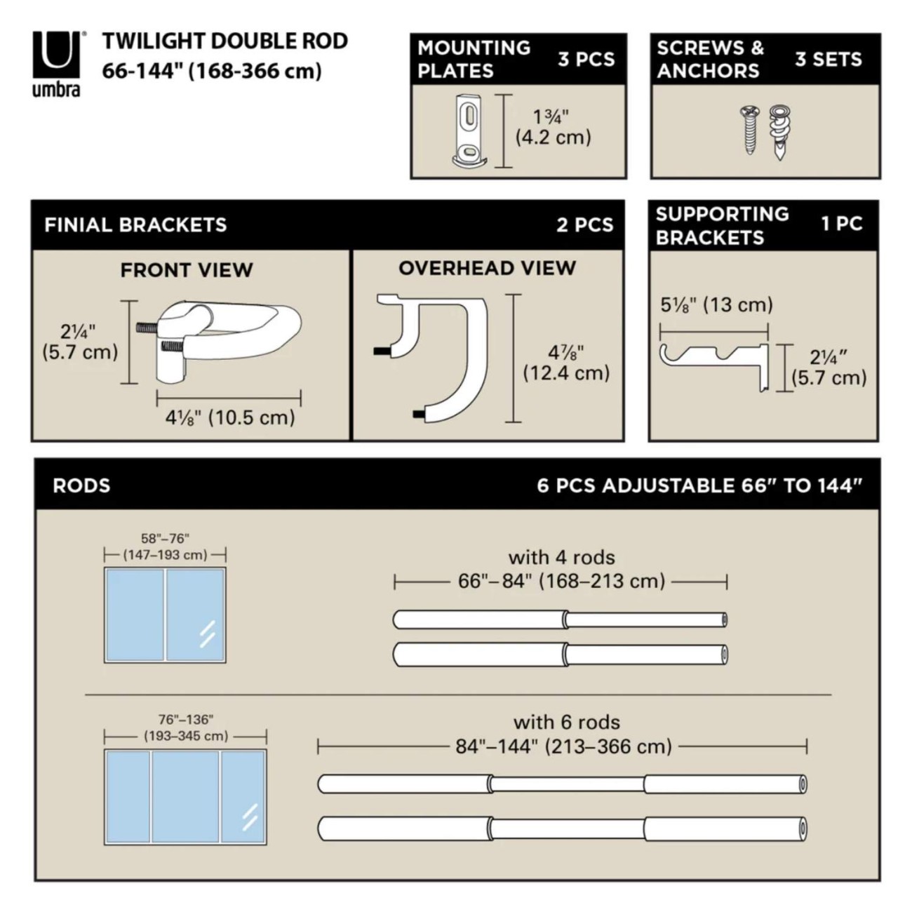 Umbra Κουρτινόξυλο Matte Nickel επεκτεινόμενο 167-365 cm σειρά Twilight Double Νέα Είδη