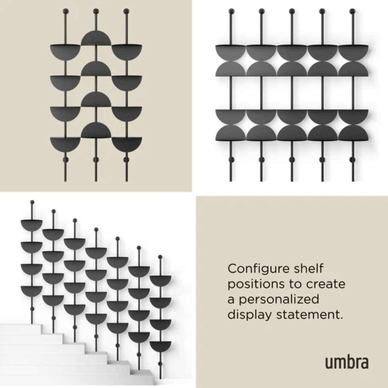 Umbra Ραφιέρα μεταλική 4 θέσεων μαύρη 34,9x26,7x203,8cm σειρά Solis  Νέα Είδη