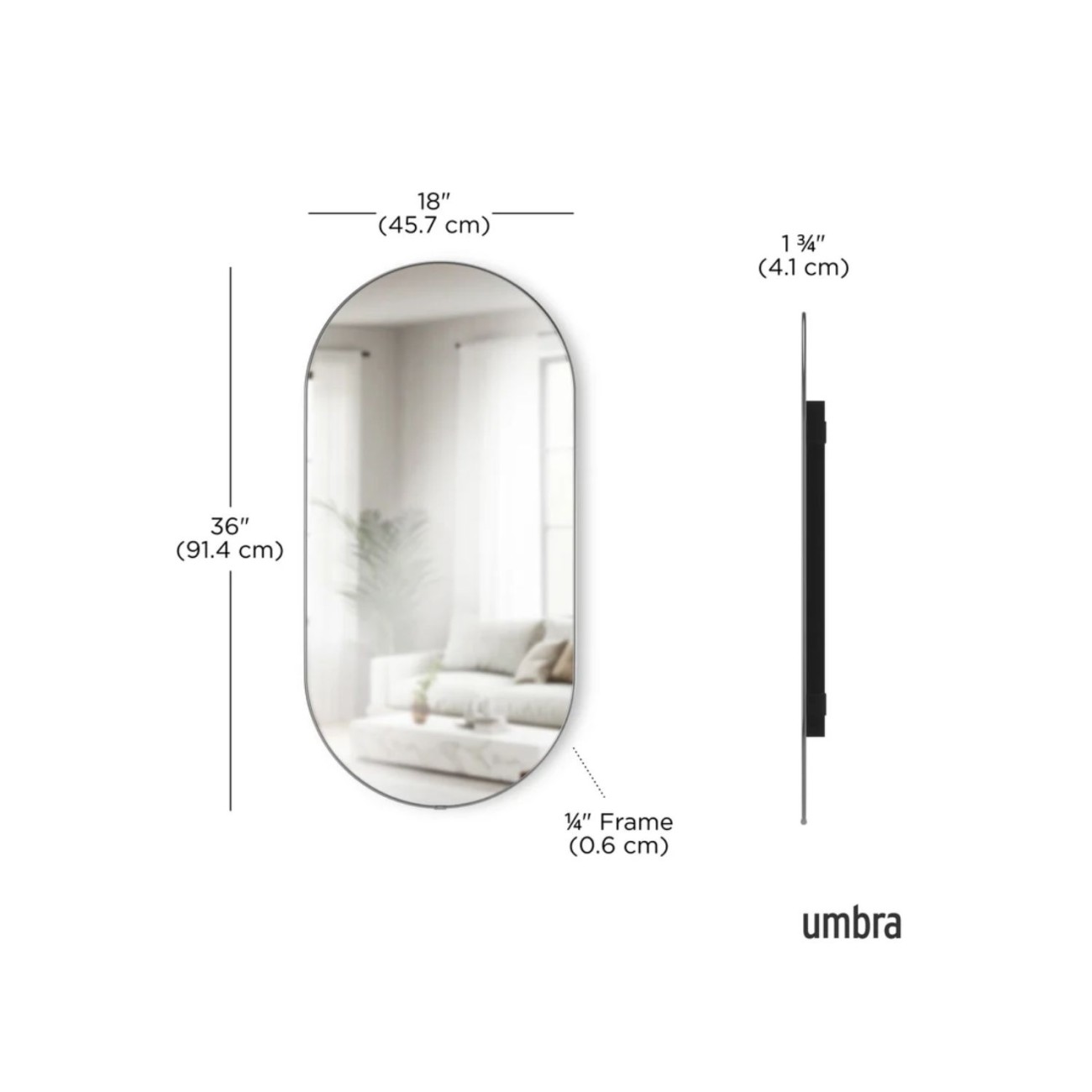 Umbra Καθρέφτης τοίχου 91,4x45,7cm ασημί σειρά Hubba Pill Καθρέφτες Τοίχου