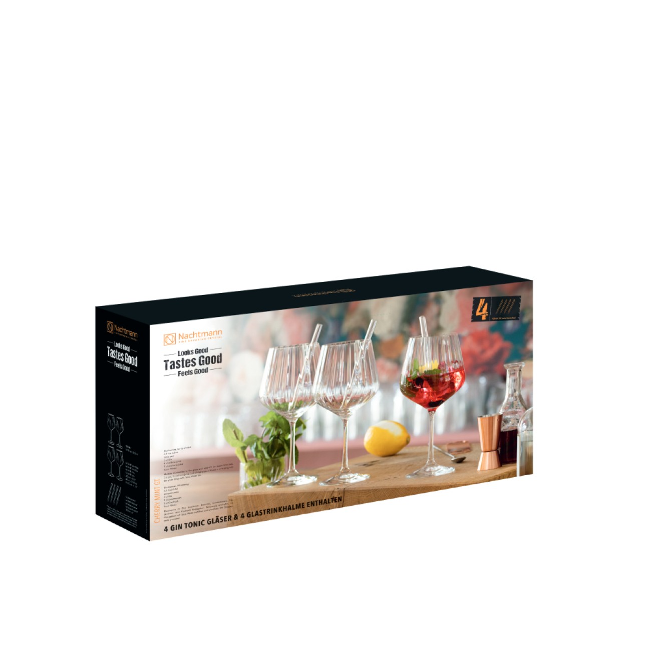Nachtmann Ποτήρι gin & tonic/κρασιού 637ml με καλαμάκια, σετ 4 τεμ. Ποτήρια Ποτού