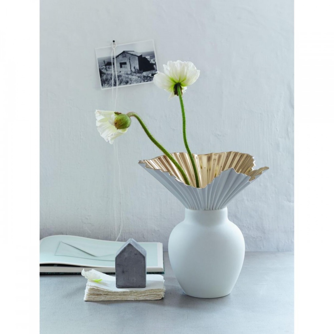 Rosenthal Βάζο λευκό/χρυσό 27εκ. πορσελάνη σειρά Falda Gold Βάζα