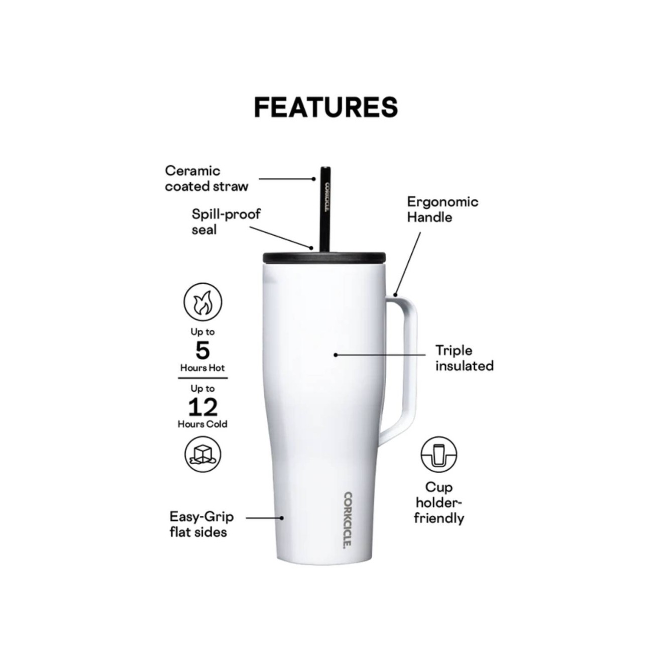Corkcicle Ισοθερμική κούπα με καλαμάκι 890ML σκούρο μπλε σειρά Cold Cup XL Θερμός Κανάτες/Κούπες