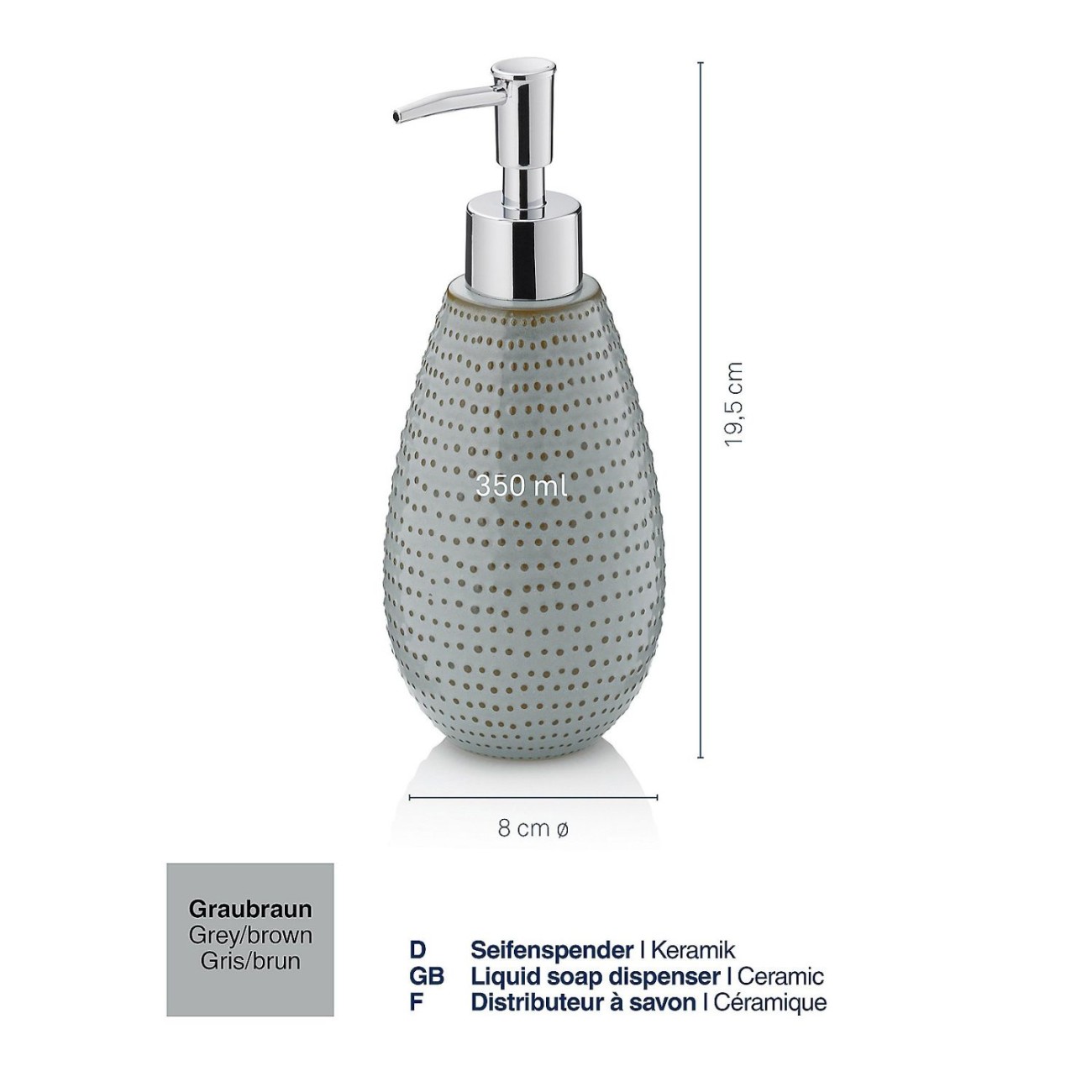 Kela Θήκη υγρού σαπουνιού Φ8x19,50cm /350ml γκρι καφέ σειρά Dots Αξεσουάρ Μπάνιου
