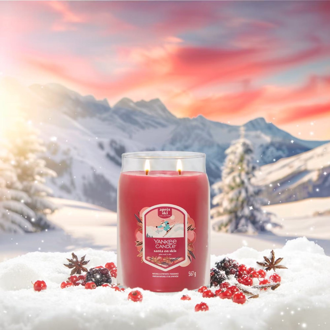 Yankee Candle Κερί σε Γυάλινο Δοχείο Large σειρά Santa on Skis Αρωματικα Κεριά