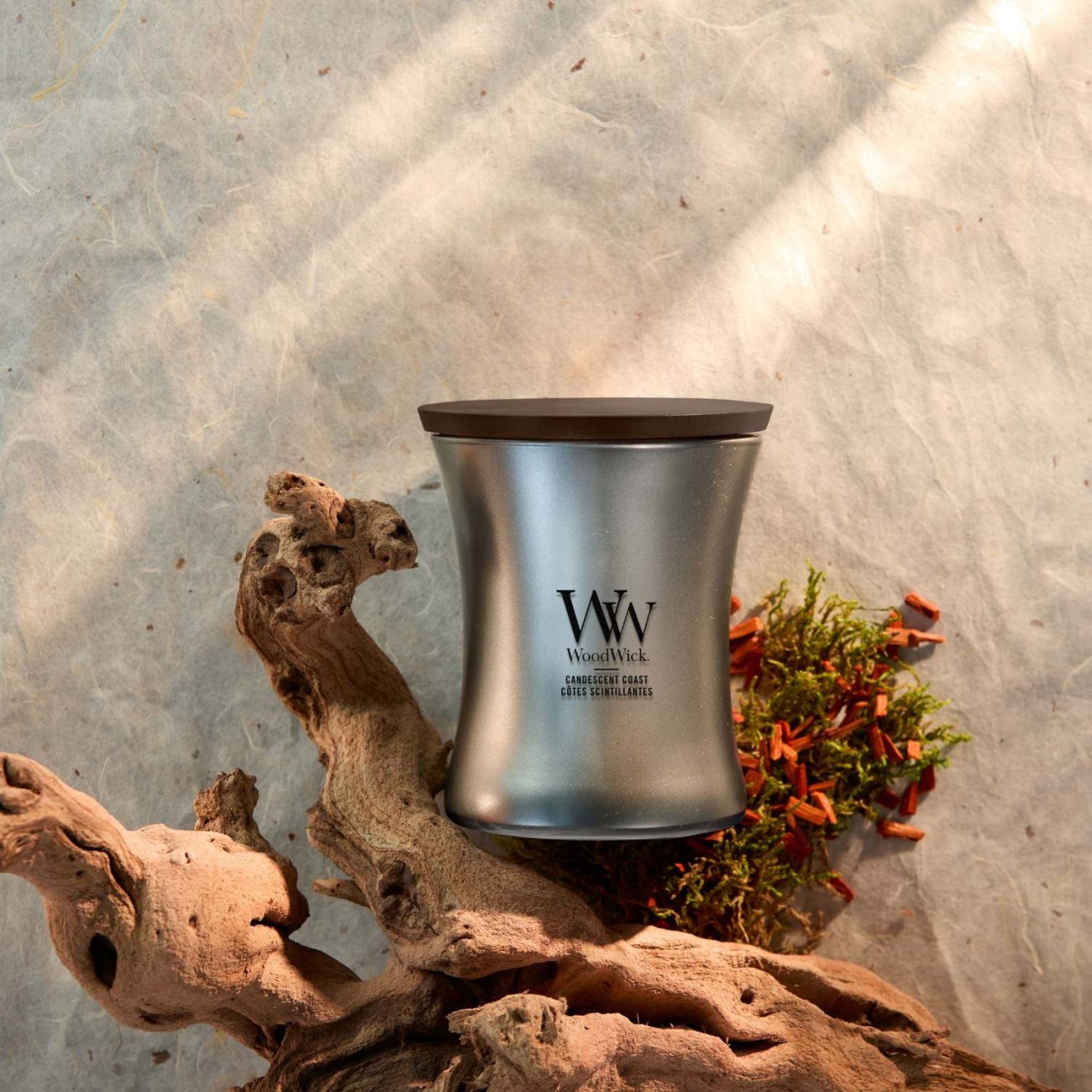 WoodWick Αρωματικό Κερί σε Γυάλινο Δοχείο σειρά Precious Metal Candelescent Coast Αρωματικά Χώρου/Κεριά
