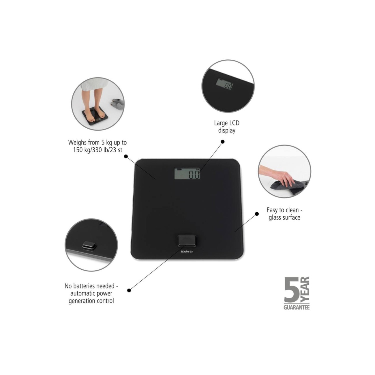 Brabantia Ψηφιακή ζυγαριά μπάνιου 30Χ30Χ4,3 εκ. Dark Grey Battery Free σειρά ReNew Ζυγαριές Μπάνιου