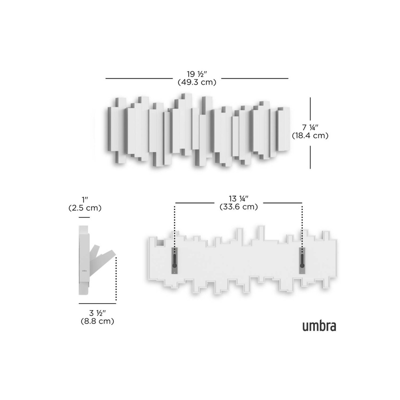 Umbra Κρεμάστρα τοίχου 50cm 5 θέσεων λευκό σειρά Sticks Καλόγεροι