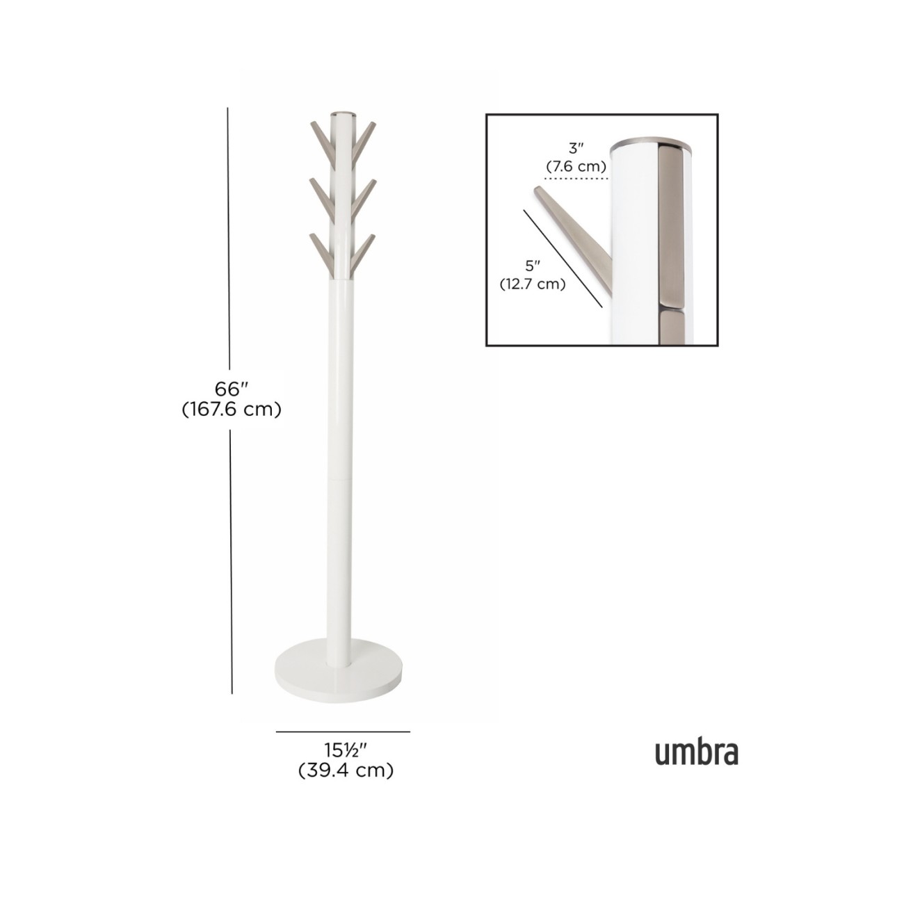 Umbra Καλόγερος 168cm λευκό/νίκελ σειρά Flapper Καλόγεροι