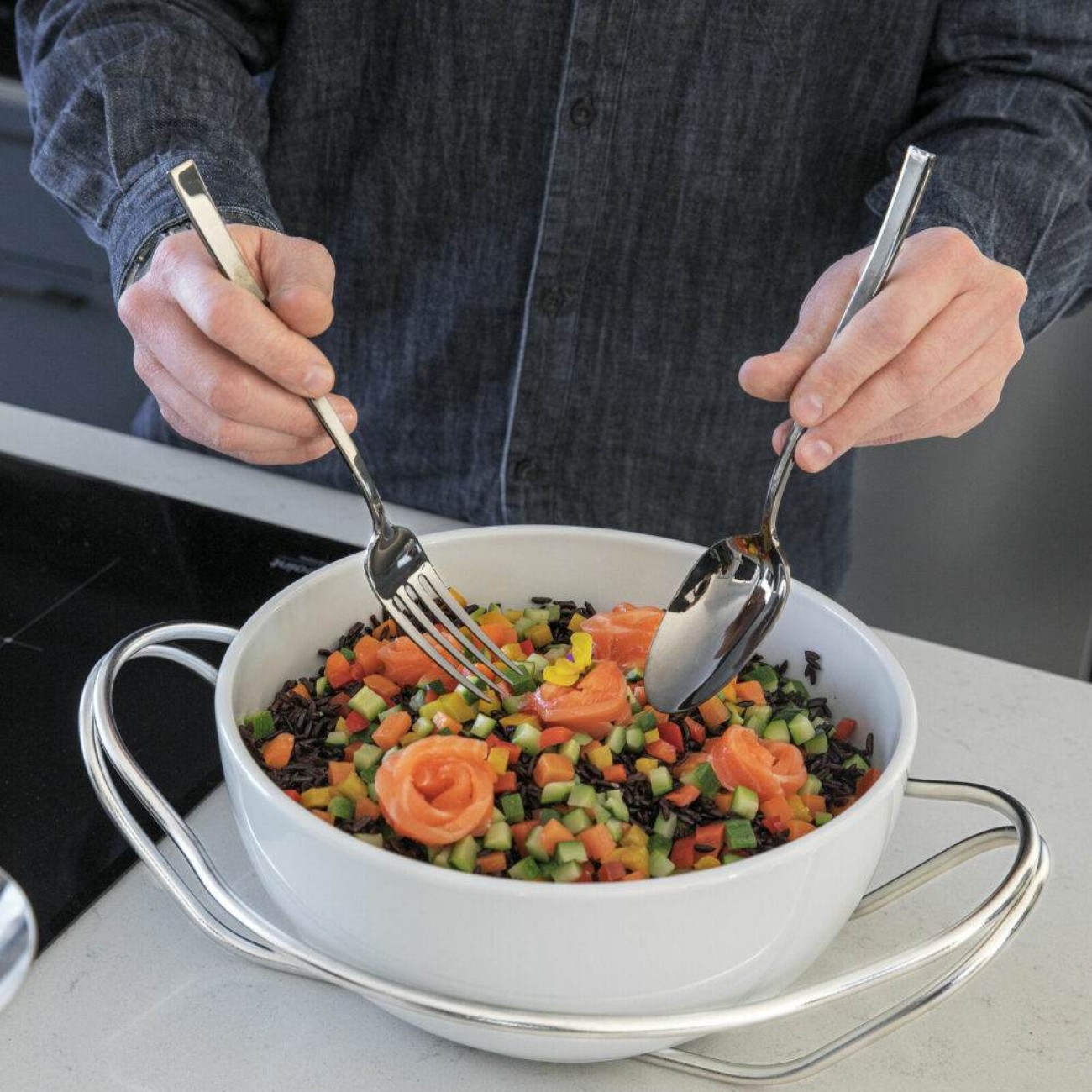 Sambonet Σετ 2 τεμ. σερβιρίσματος ανοξείδωτο σειρά Rock  Μαχαιροπήρουνα