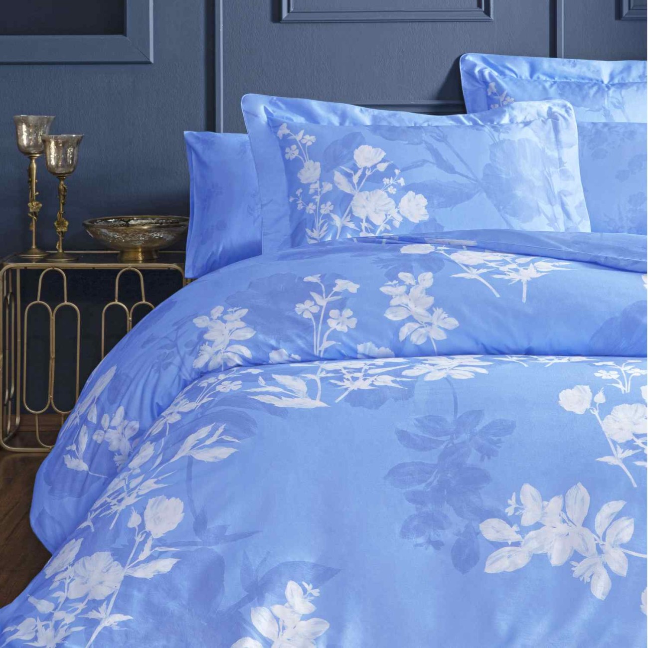 Valeron Σετ σεντόνια 240x260εκ/270x290εκ. & 2 μαξιλαροθήκες μπλε σειρά Eunike Σεντόνια