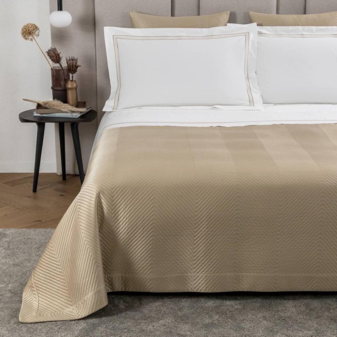 Frette Παπλωματοθήκη 240Χ220εκ. χρώμα λευκό/savage beige 100% βαμβάκι σειρά Triplo Popeline Παπλωματοθήκες