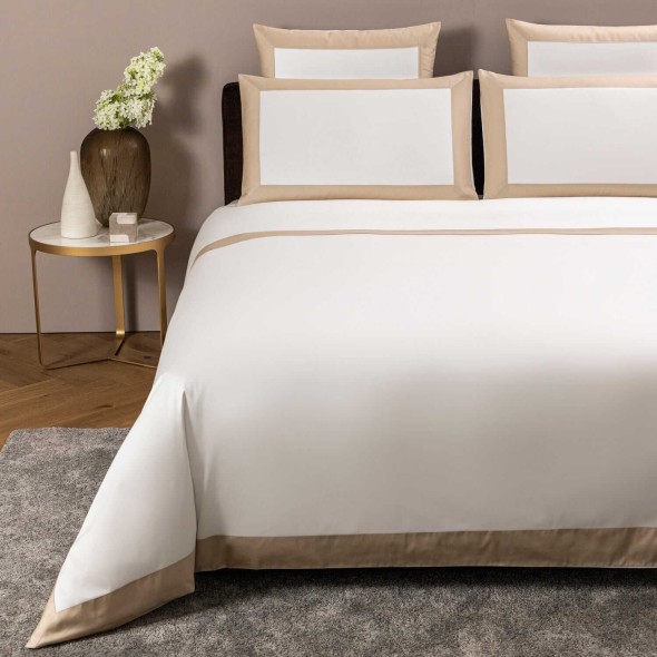 Frette Παπλωματοθήκη 240Χ220εκ. milk/μπεζ ρίγα, 100% βαμβακοσατέν σειρά Bold
