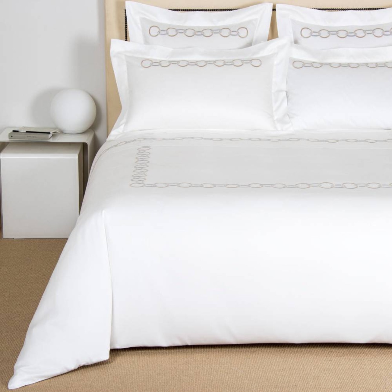 Frette Παπλωματοθήκη 240Χ220εκ. χρώμα savage beige/cliff grey 100% βαμβάκι σειρά Links Embroidered Παπλωματοθήκες
