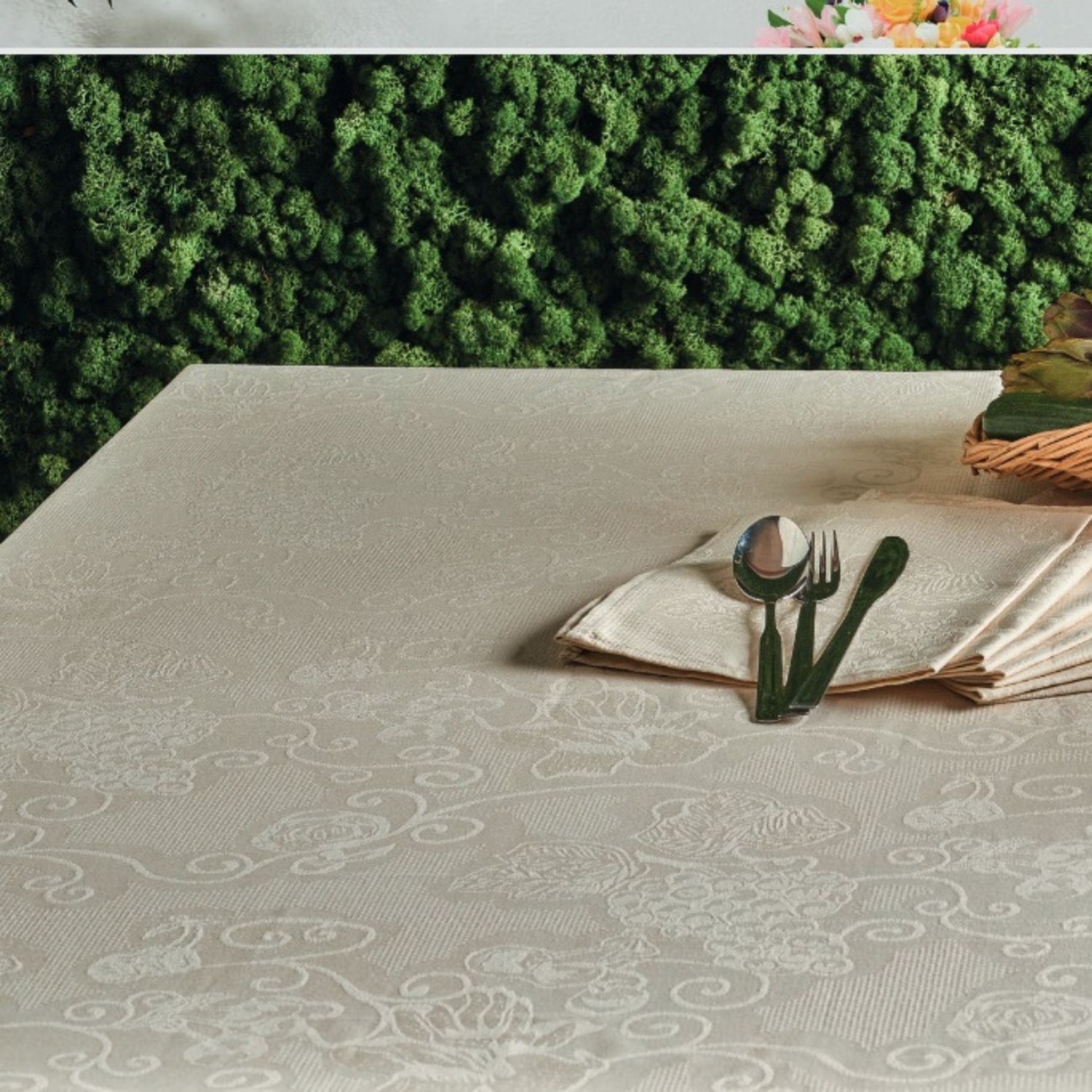Vingi Ricami Σετ Τραπεζομάντηλο με πετσέτες φαγητού 140x240cm Jacquard μπεζ σειρά Ludovica 03 Τραπεζομάντηλα/Runner/Χαρτοπετσέτες