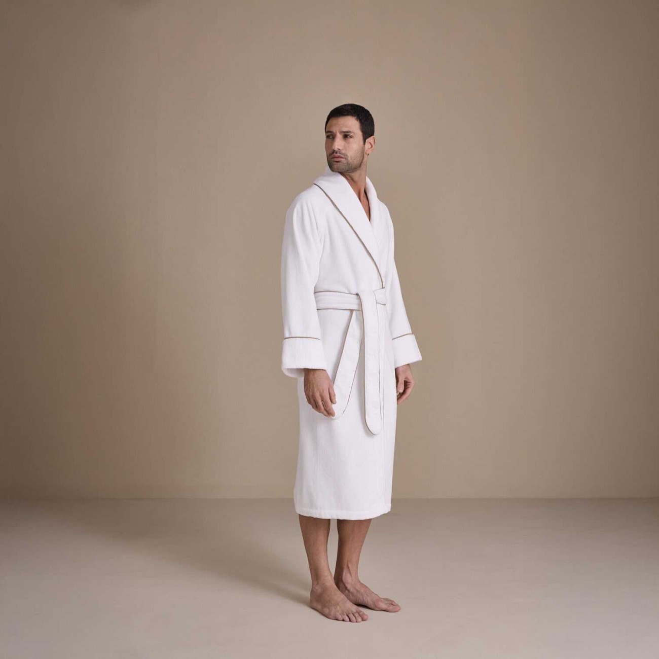 Frette Μπουρνούζι Medium χρώμα λευκό/μπεζ ρίγα, 100% βαμβάκι, 430gsm σειρά Continental Μπουρνούζια