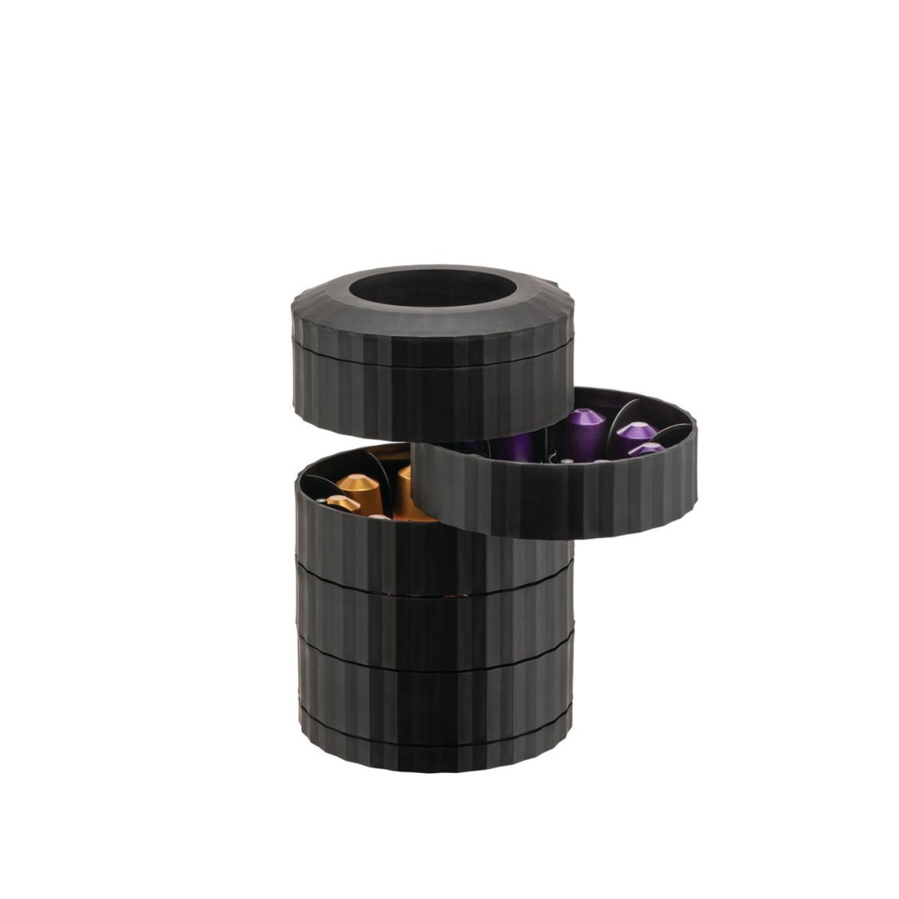 Alessi Θήκη με 5 περιστρεφόμενα ράφια για κάψουλες εσπρεσσο (40 θέσεων) Black σειρά Plisee 